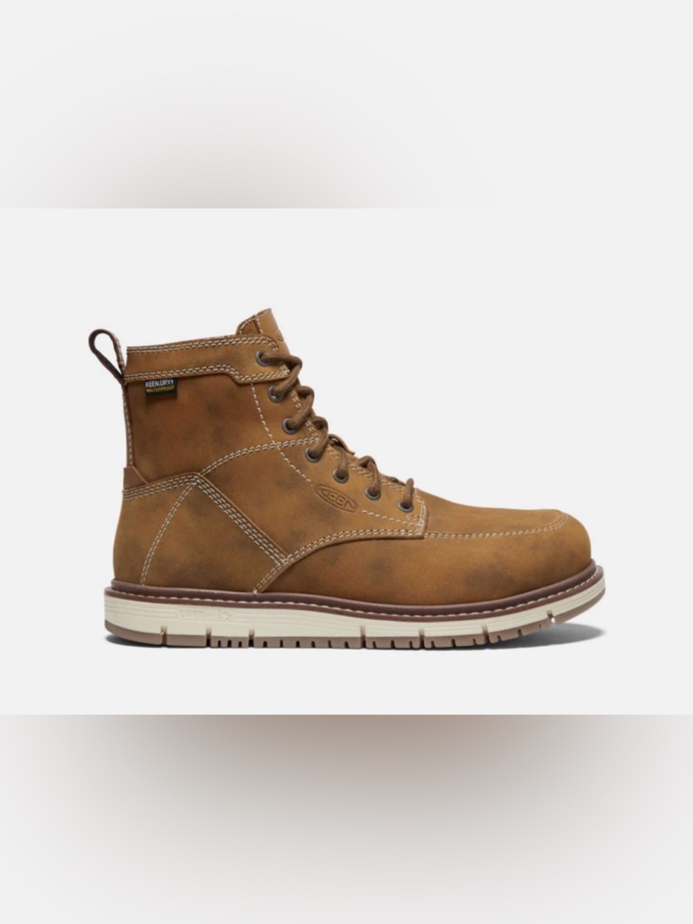 Women's Keen San Jose 6" Waterproof Boot (Aluminum Toe) | Almond/Gum - Sz 7W EUC